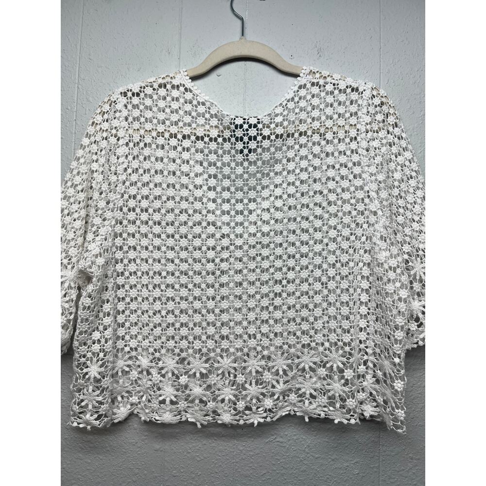Rabbit Designs White Crochet Cardigan Womens L Cotton Y2K Dainty Fairy Grunge - Picture 6 of 10